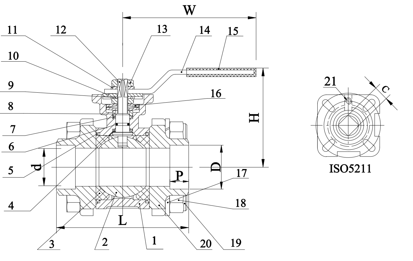 Socket Weld Ball Valve Technical Diagram - 316 Stainless Steel