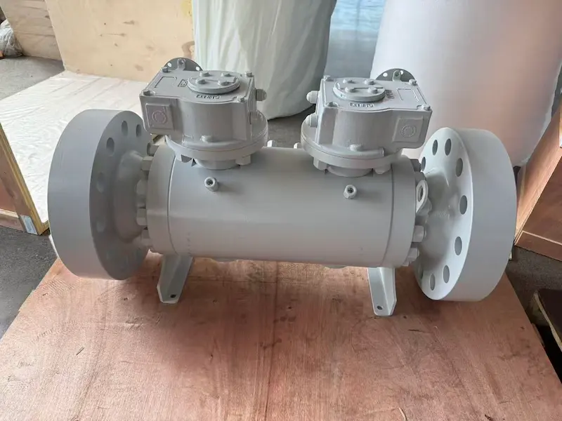 Industrial Double Block and Bleed (DBB) ball valve.